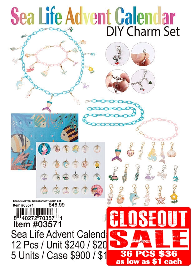 Sea Life Advent Calendar DIY Charm Set - Closeout 36 Pcs.